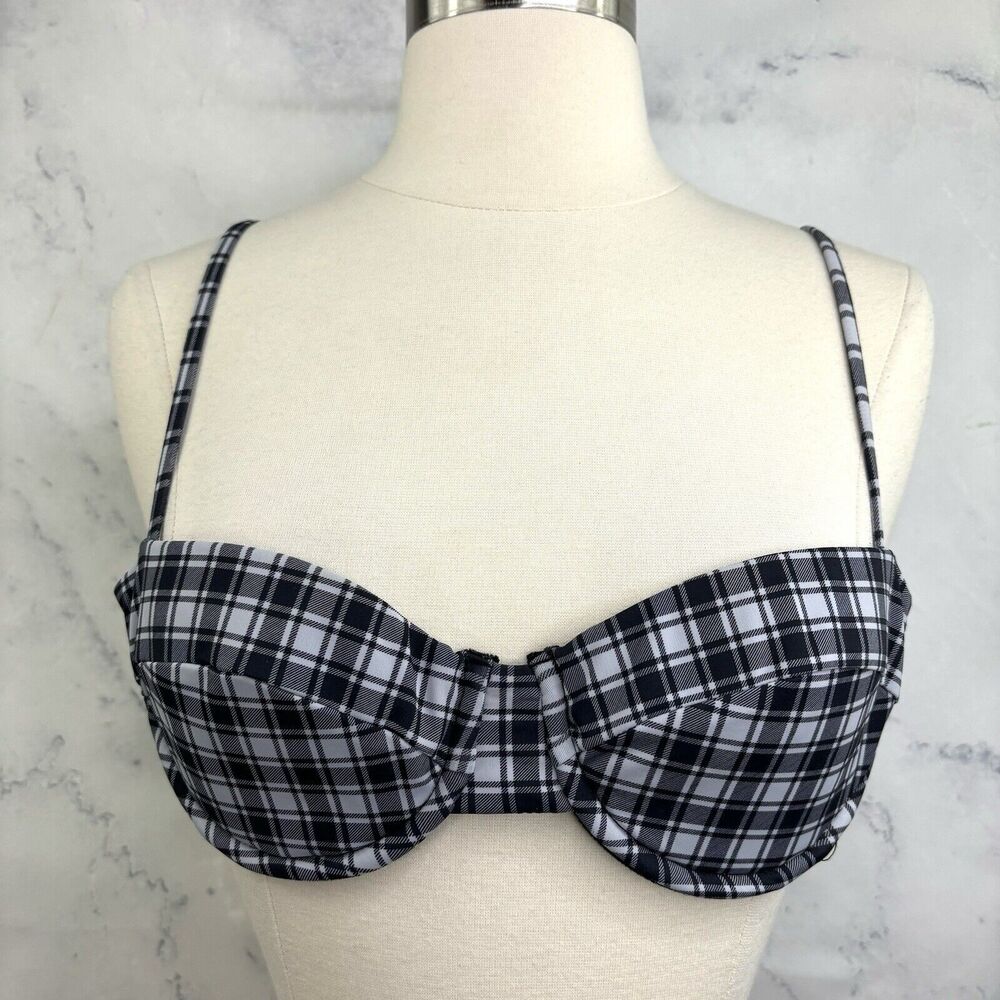 Veronica Beard Black and White Plaid Bikini Top